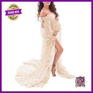 Soft Stretchy Lace Off Shoulder Maternity Maxi Dress for Photoshoot